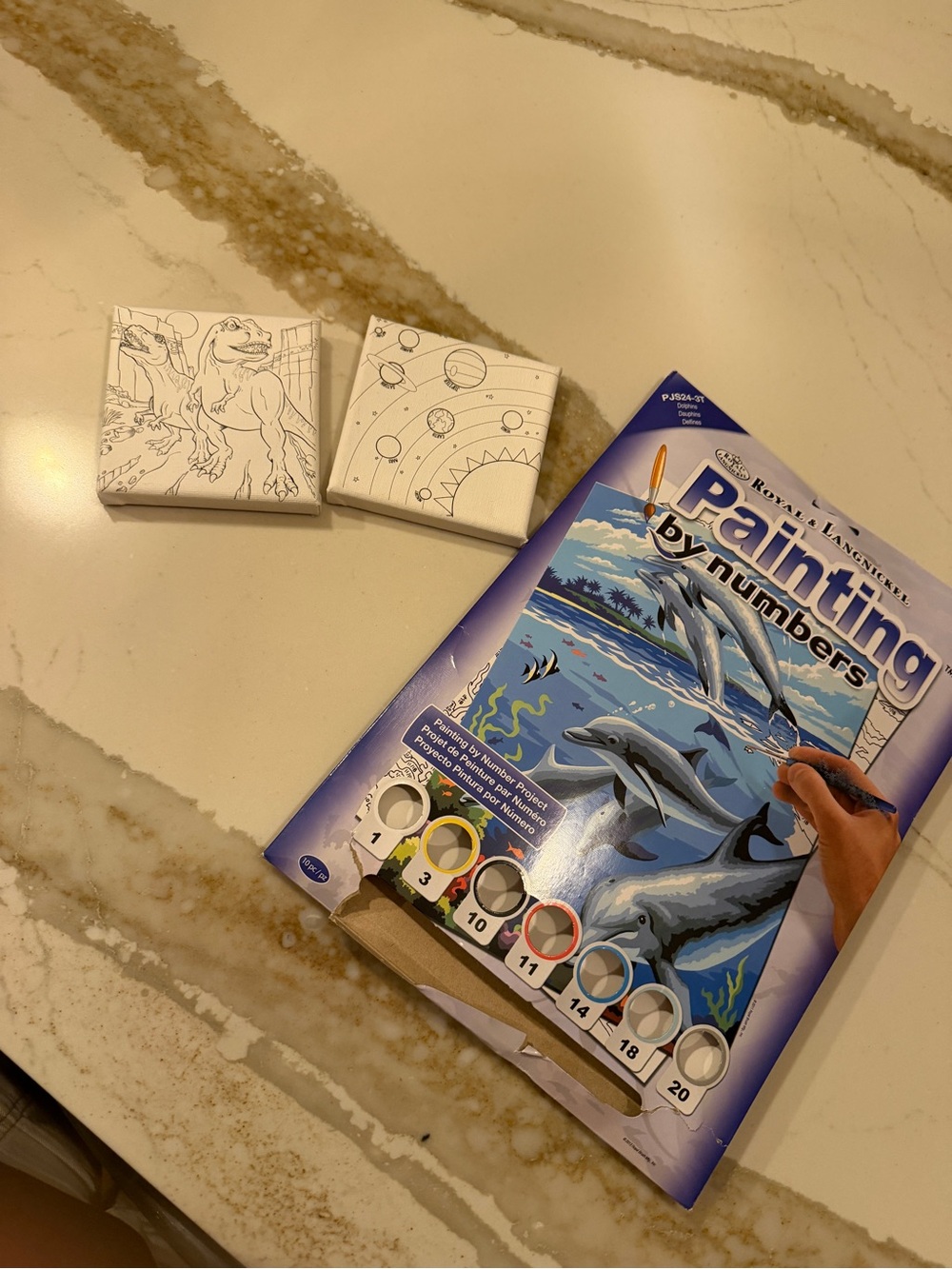 Kids art projects, paint by numbers, canvases
